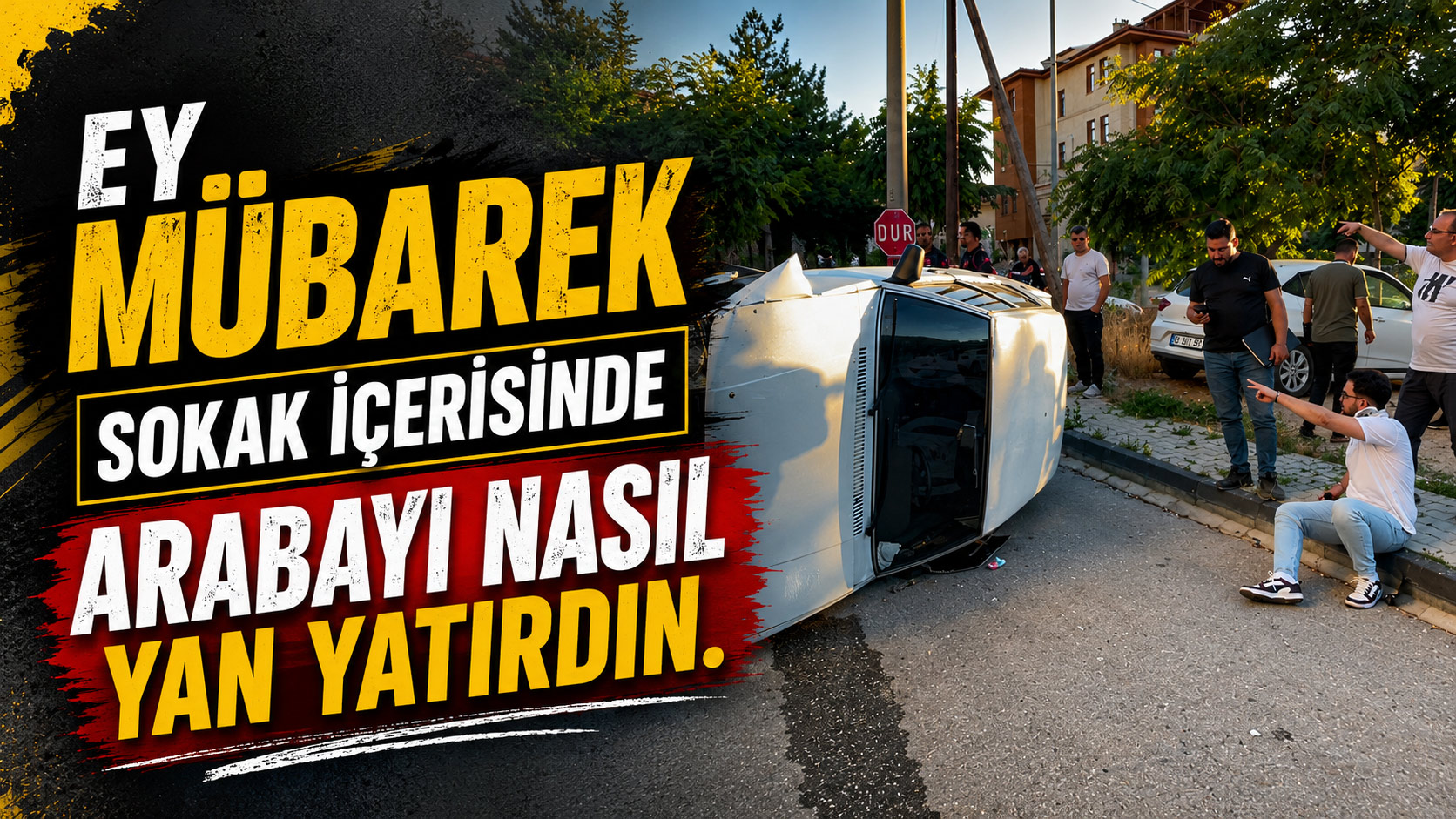 Karaman’da kaldırıma çarpan otomobil yan yattı 